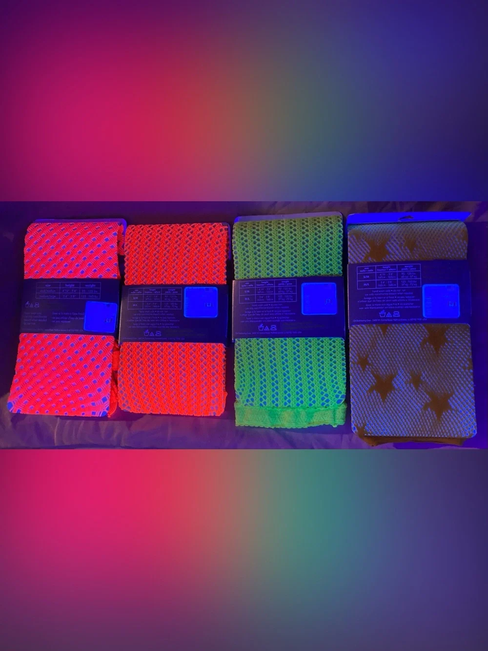 4 Pairs Claire’s Tights, 3 Are Blacklight Reactive